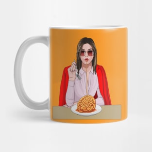 girl eating pasta Mug